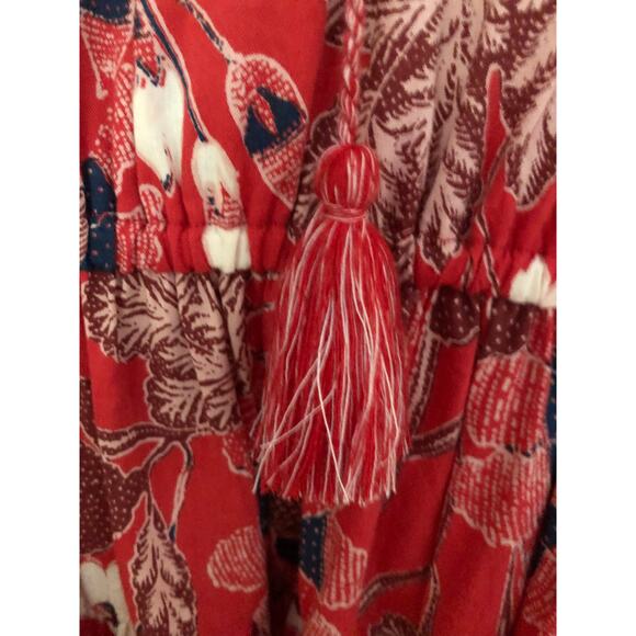 Ulla Johnson romantic red poppy floral cotton short dress  small 4.  Tassels. - Picture 4 of 6